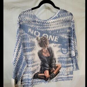 MODA OFF SHOULDER SWEATER W/ No One Zipper & GIRL DESIGN Plus Size